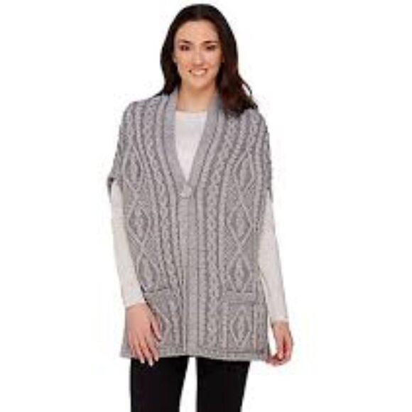 Aran Crafts Sweaters - Aran Craft Merino Wool One Button Drop Shoulder Vest Women Size XL/XXL Gray